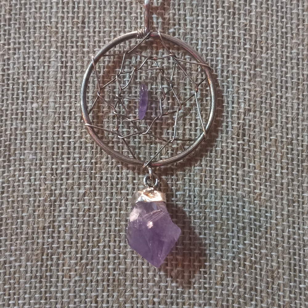 Sterling Silver Amethyst Drop Statement Necklace - image 2